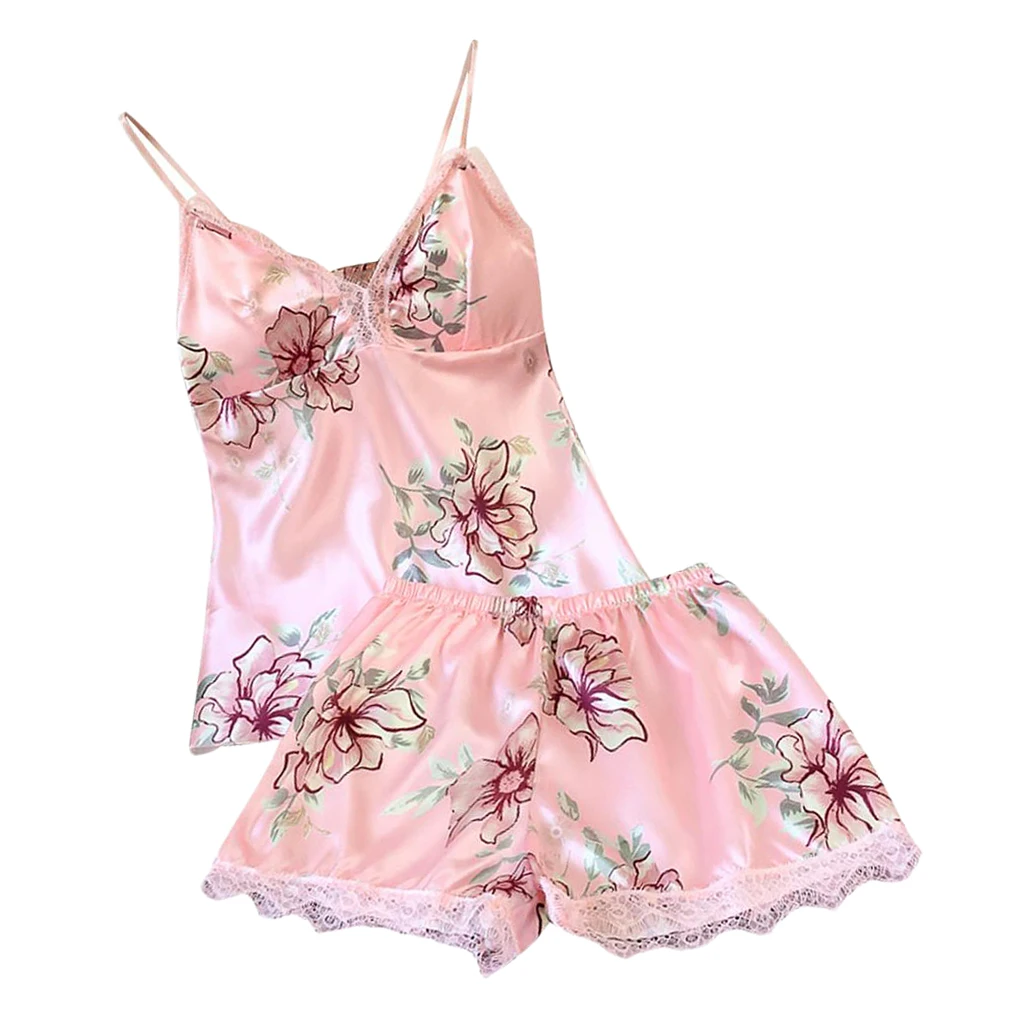

Summer Women Sexy Pajamas Floral Lace Sleepwear Deep V Sling Lingerie Set
