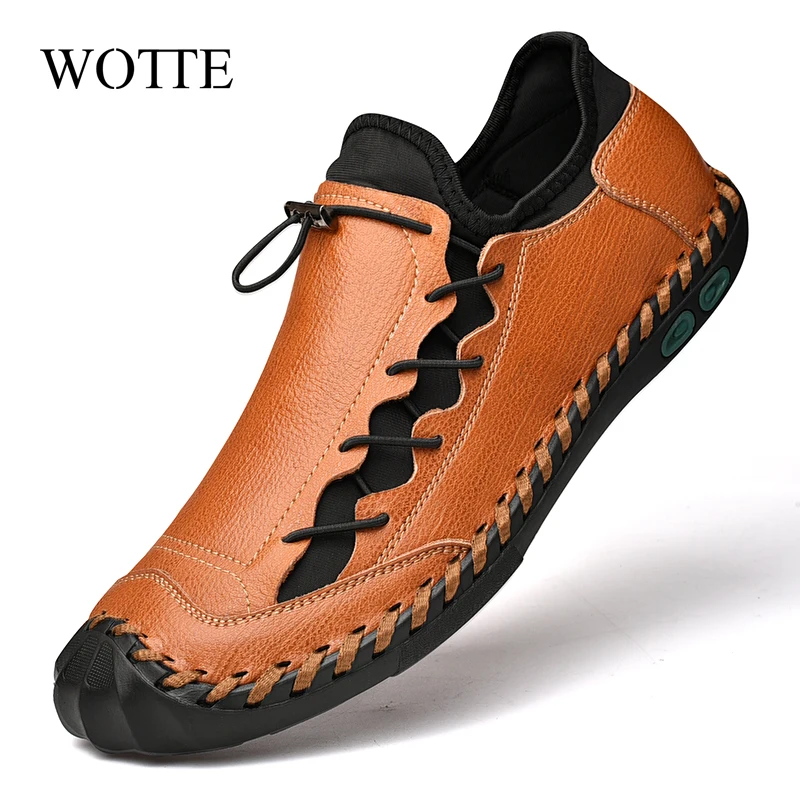 Comfortable Men Casual Shoes Loafers Split Leather Man Flats shoes for men Big Size 38~48 chaussure homme | Обувь