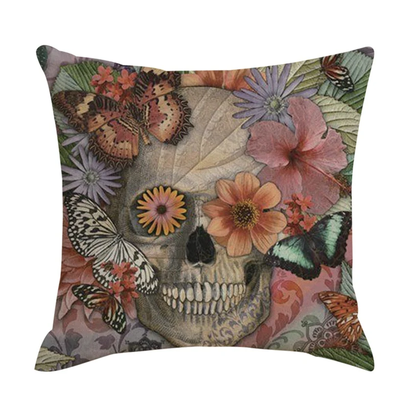 Декоративная подушка с уникальным рисунком головы скелета наволочка для дивана