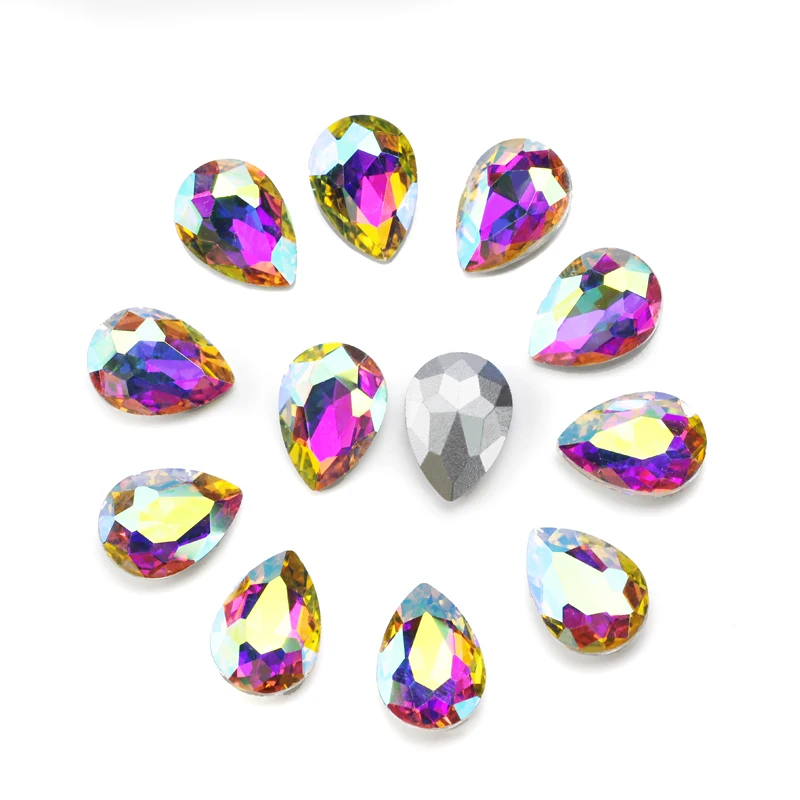 QL блестящие цветные стеклянные стразы со слезоточивыми каплями хрустальные с