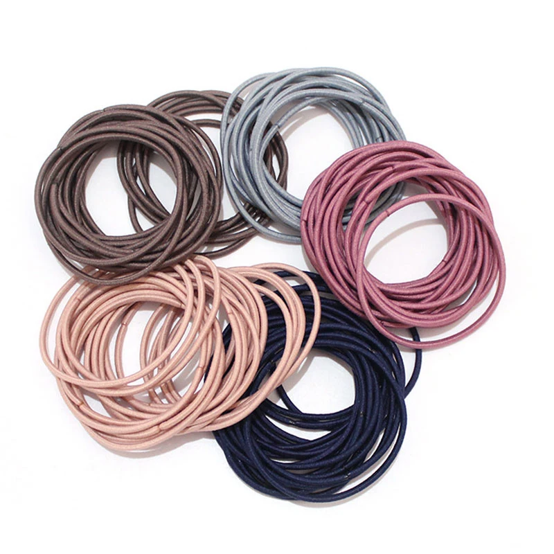

100pcs/bag Elastic Hair Bands Ponytail Holder Hair Accessories 5cm High Elastic Seamless Solid Color Simple Hair Ties For Girls
