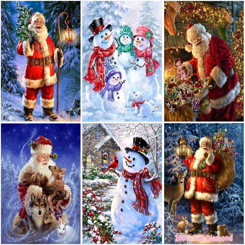 

DIY Santa Claus 5D Diamond Painting Full Round Drill Rhinestone Snowman Diamond Embroidery Cross Stitch Christmas Home Decor