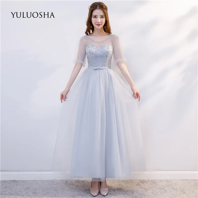 YULUOSHA новые модные платья подружки невесты с круглым вырезом и коротким рукавом