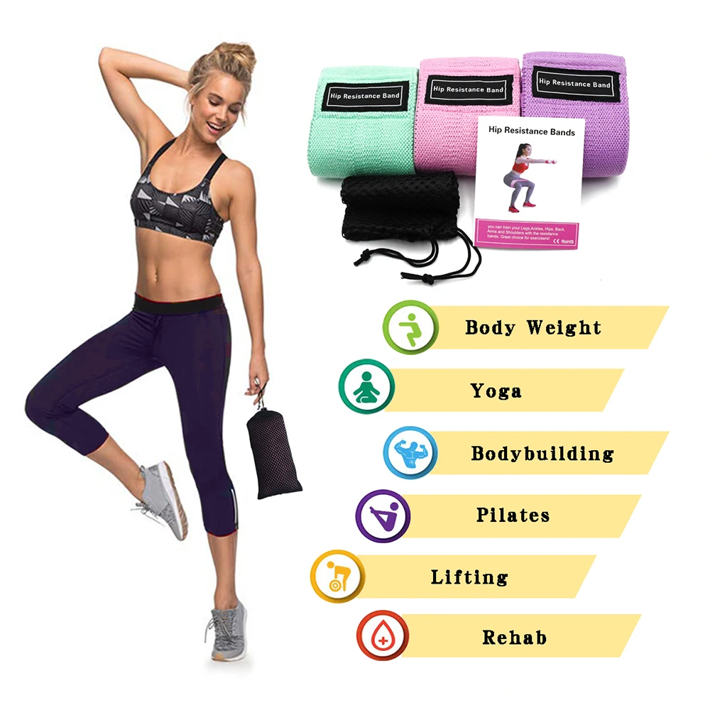 

3Pcs Fitness Elastic Band High Elasticity Soft strength Resistance Band Durable Eco-Friendly Hips Practice Yoga Training Band