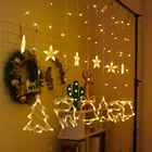 Рождественские украшения для дома, светодиодная гирлянда со звездами, оленями, елками, 220 В, 110 В, гирлянда-занавеска, сказочные огни, Рождественская вечеринка, новогодний декор