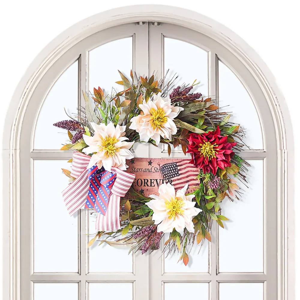 

Wreath Artificial Flower American Flag Home Decor National Day Props 40cm Wall Hanging Celebration Festive Simulation Decoration
