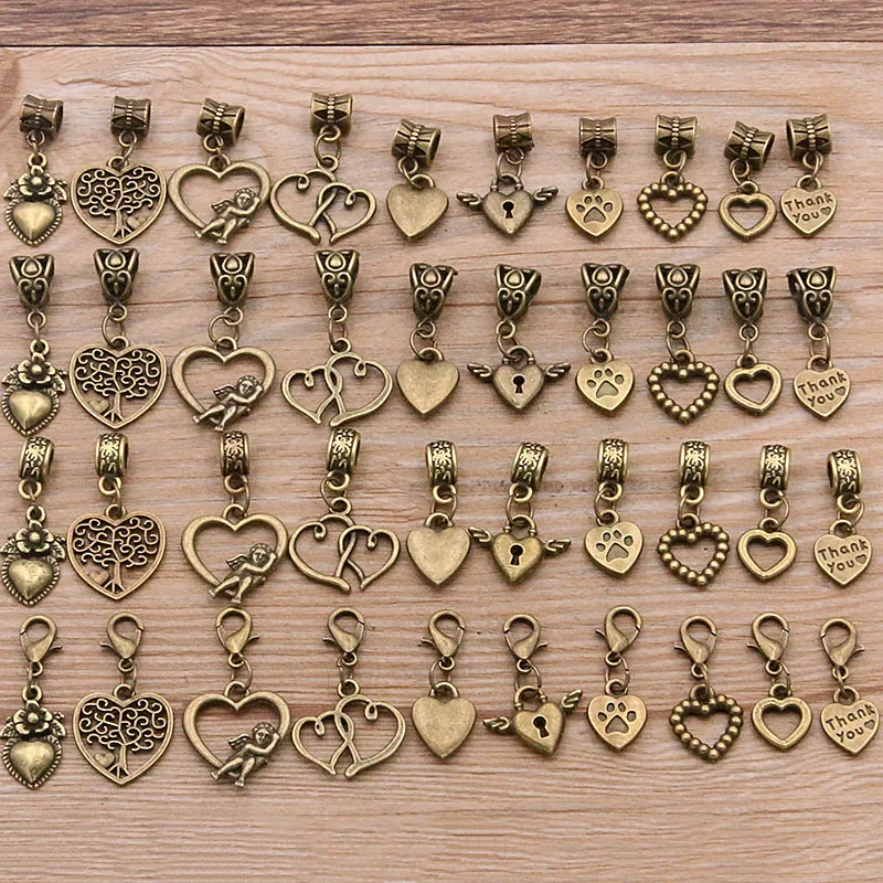 Смешанные 10 шт. 4 стиля 2 цвета подвеска в форме сердца застежка-лобстер Подвески
