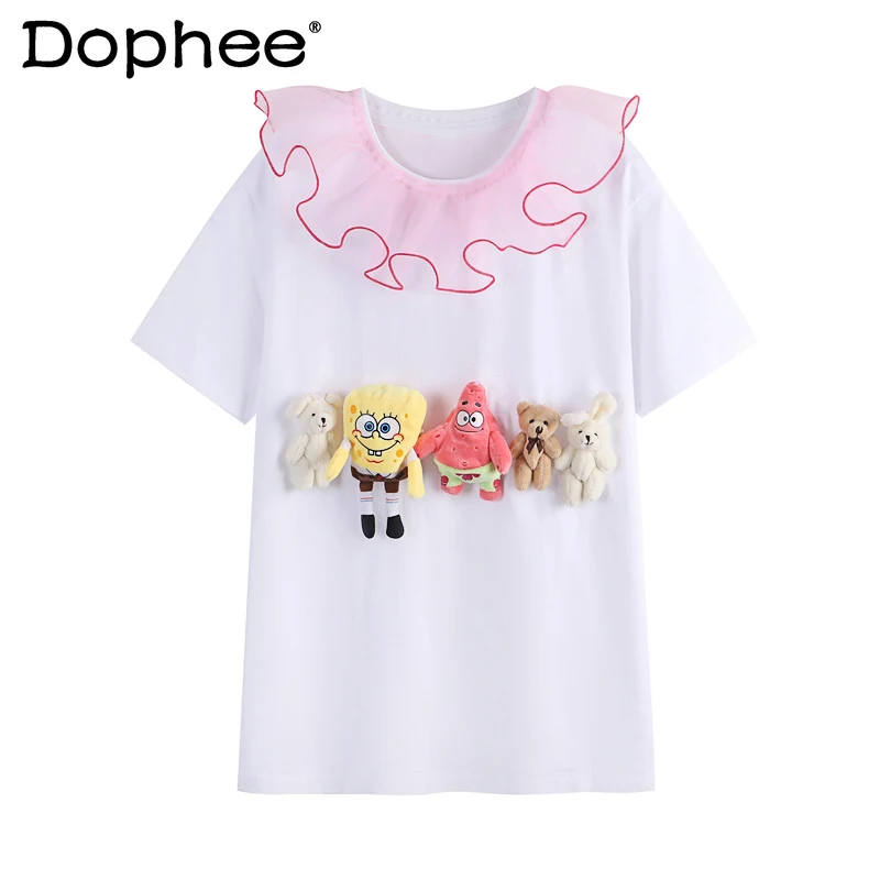 

Женская футболка с коротким рукавом, летняя, модная, свободная, сетчатая, с трехмерным рисунком, 2021