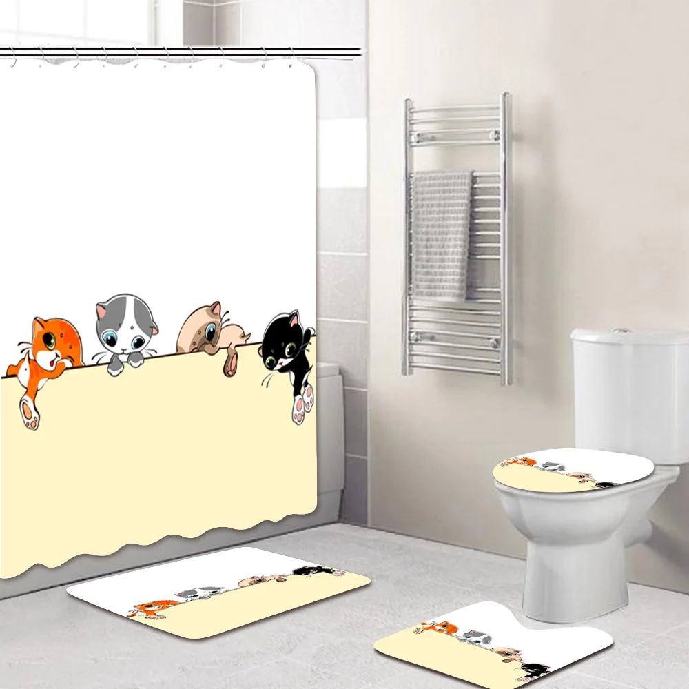 Милая Черная кошка нескользящий коврик для ванной комнаты прочная