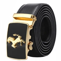 mens automatic buckle belt square buckle golden pony pattern business casual belt fashion new wear resistant soft leather belt