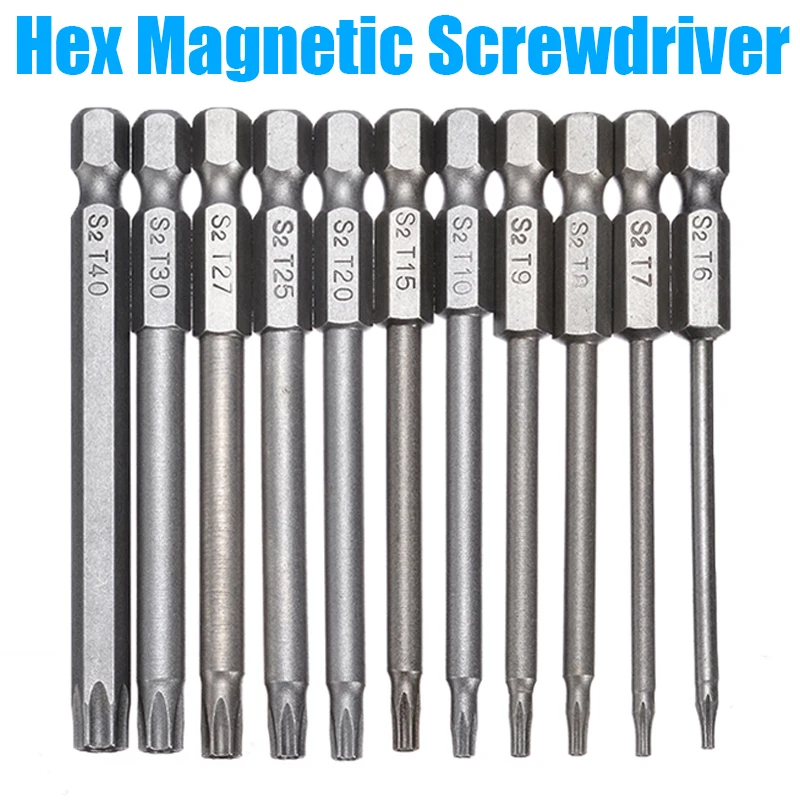 11pcs 75mm Magnetic S2 Steel Screwdriver Bits Hex Torx Head T6/T7/T8/T9/T10/T15/T20/T25/T27/T30/T40