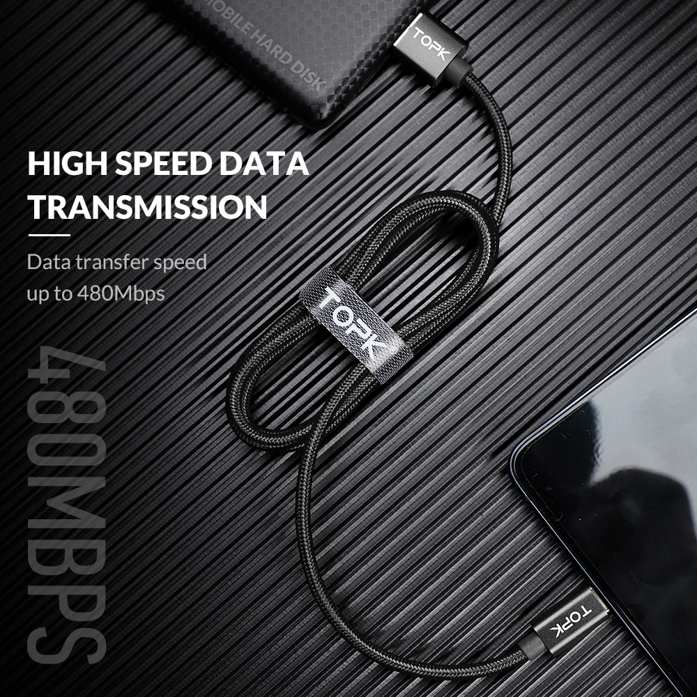 TOPK AN11 5A 1 м мобильный телефон кабель с разъемом Micro USB Type-C для быстрой зарядки
