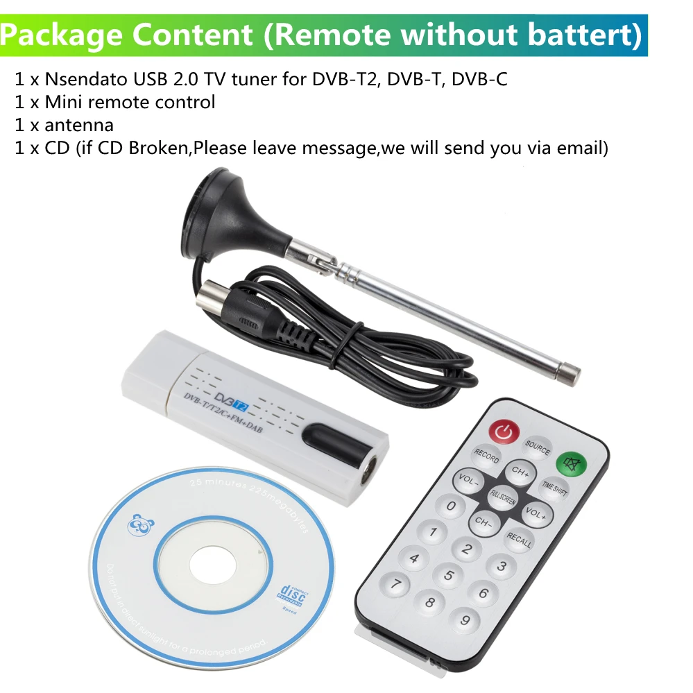 WeeVnn Digital DVB T2 USB TV Stick Tuner with Antenna Remote Control USB2.0 HDTV Receiver for DVB-T2 DVB-C FM DAB Dvb-t2 Usb images - 6