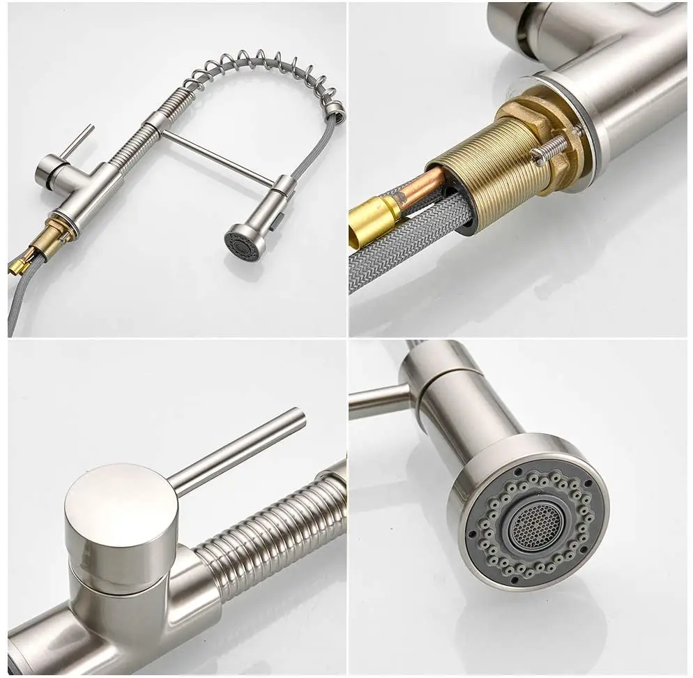 

Pull Out Kitchen Faucet Commercial Single Handle Pull Down Sprayer Spring Kitchen Sink Faucet, Brushed Nickel Kitchen