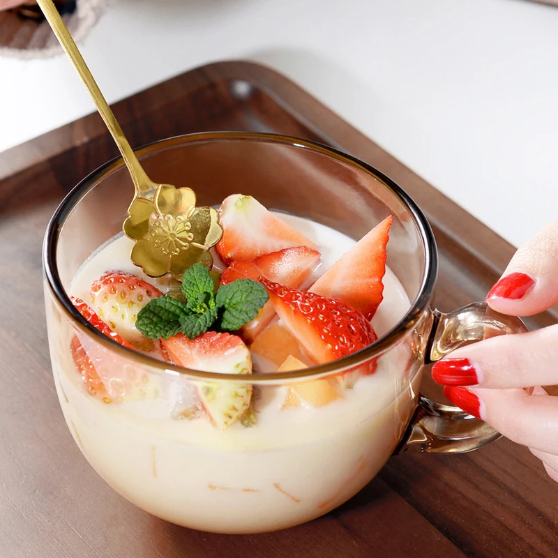 

Glass Transparent Mug with Handle Beer Coffee Milk Classic Mug Drink Dessert Breakfast Milk Cup Household Drink 300ML