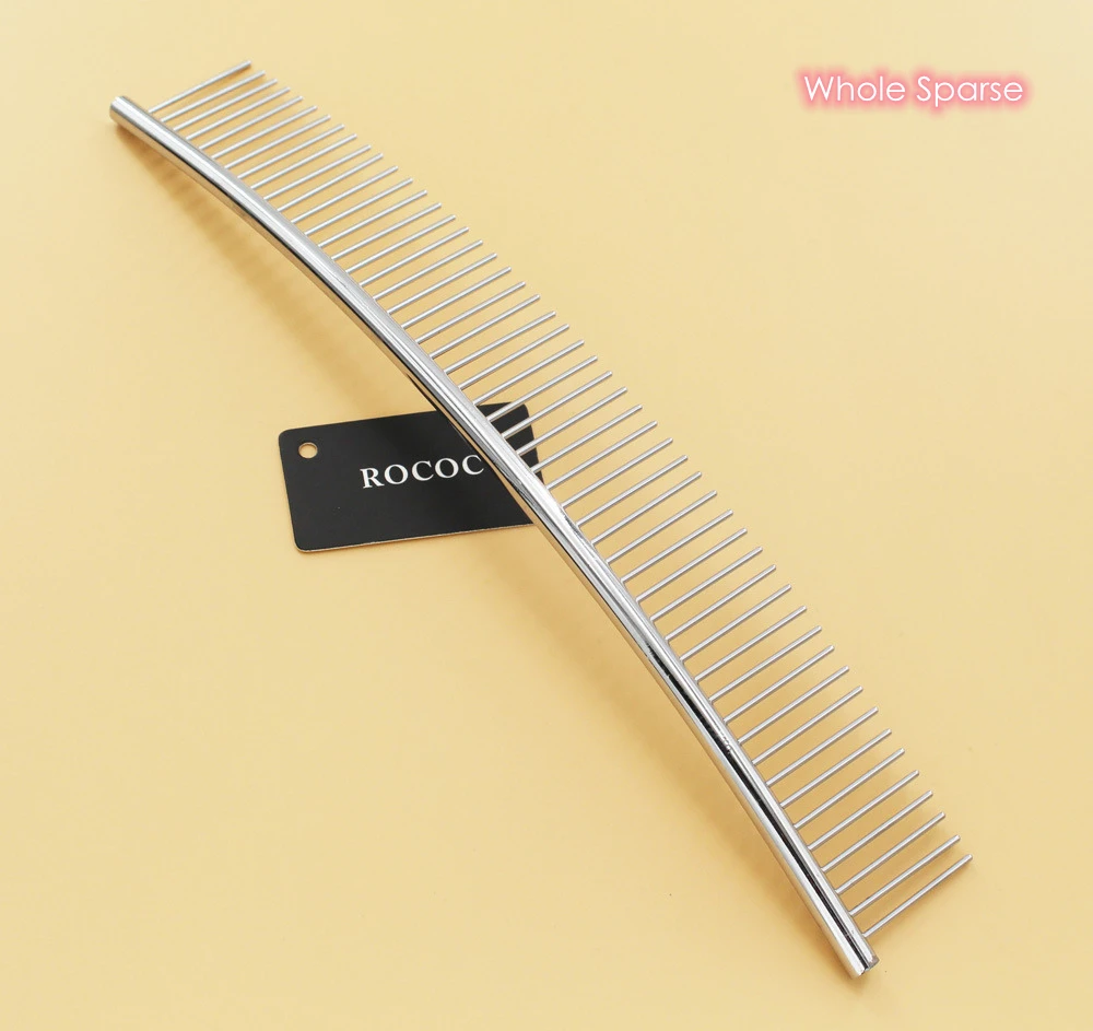 

2021 Grooming Comb Dense Sparse Teeth Dog Cat Cleaning Brush Hair Removal 25cm Dog Curved Comb Professional Stainless Steel Pet