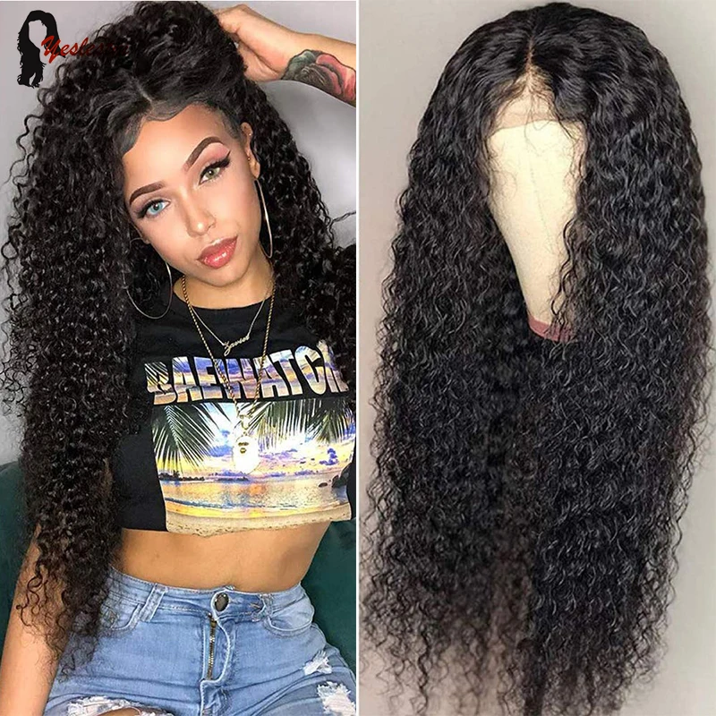 

Yeslestm 4x4 Kinky Curly Wave Lace Front Wig Human Hair Wigs HD Transparent Lace Closure Wig For Women 10-34 Inches 150 Density