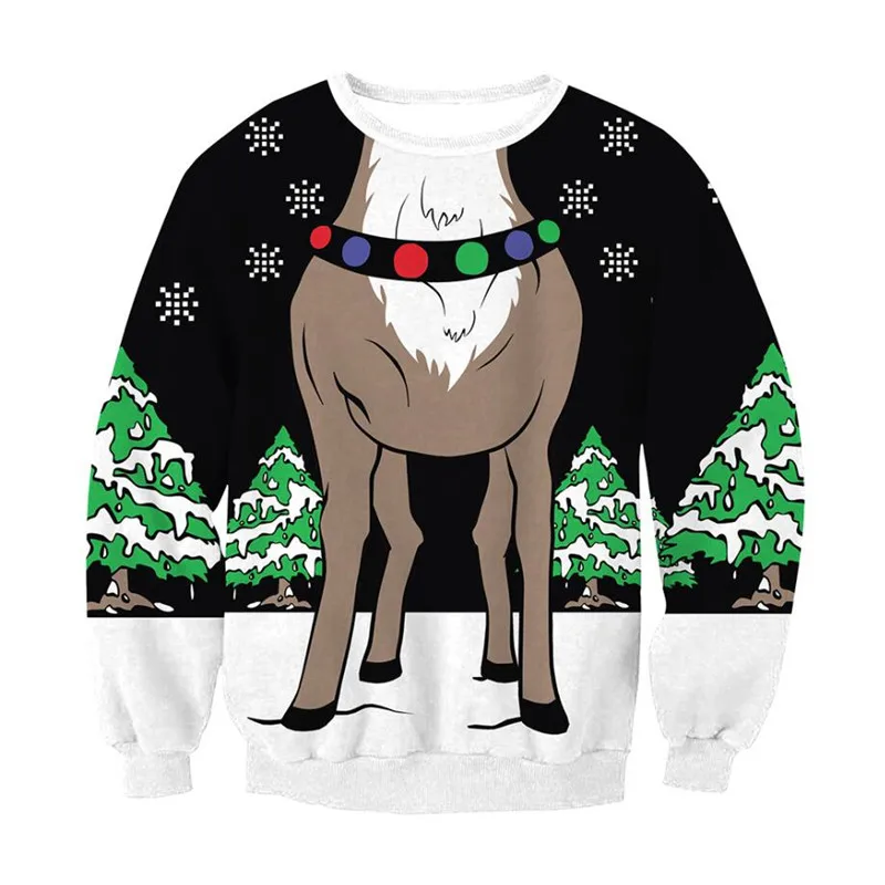 

3D Christmas Tree Snowflake Reindeer Print Ugly Christmas Sweater Men Women Autumn Winter Crew Neck Sweatshirt Xmas Jumper