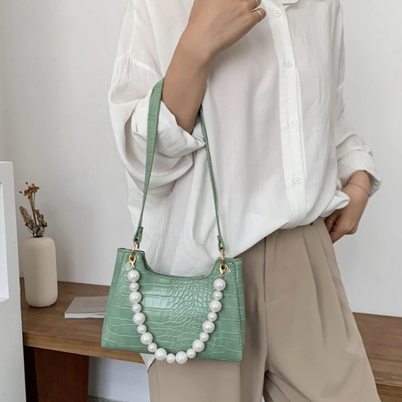 

2020 New Tote Handbags For Women Vintage Beading Handbag Mini Retro Leather Shoulder Bag Woman Bag Stone Pattern Female Bag