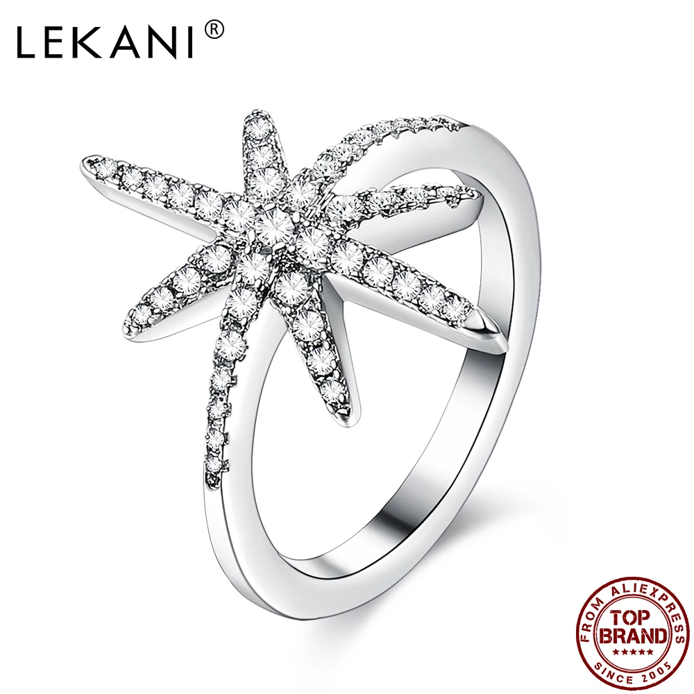 

LEKANI Twinkle Finger Ring For Women Eight Point Star Shape Inlay Cubic Zirconia Copper Rings Simple Style Festival Jewelry