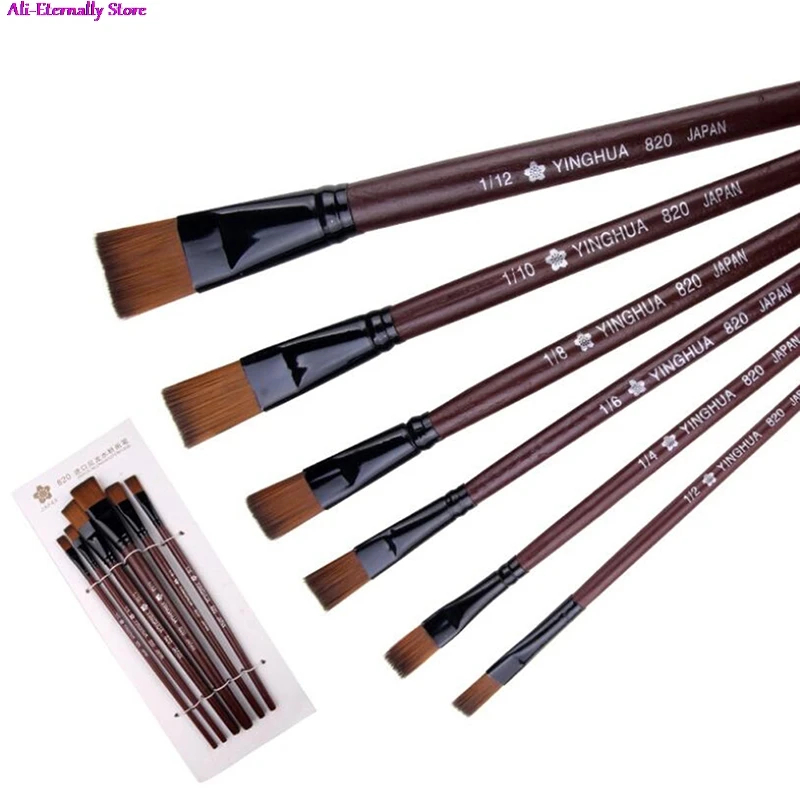 

6Pcs/Set Flat Nylon Hair Oil Painting Acrylic Painting Brushes Artist Supplies