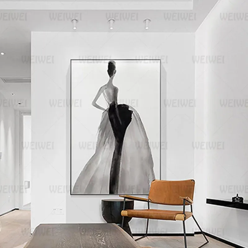 

Modern Ink Girl Graceful Posture Canvas Art Poster Fashion Figure Painting Wall Picture for Living Room Bedroom Aisle Home Decor