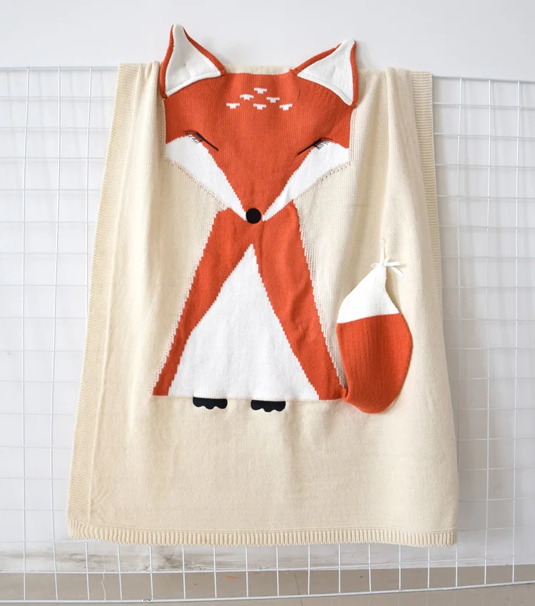 

2019 Brand New Bebe Cute Fox Blanket Stereo Ear Towel Spring Autumn Kniting Soogan Sweater Quilt BeachMatBaby Cotton Blanket