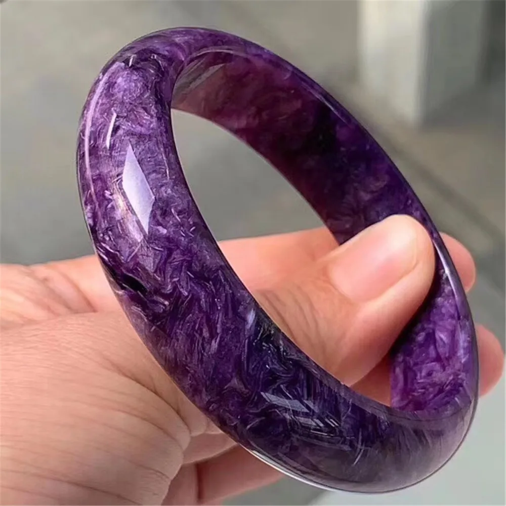 

Top Natural Purple Charoite Bangle For Woman Lady Man Crystal Love 15x8mm Round Beads Gemstone Jewelry AAAAA Inner Diameter 59mm