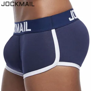 JOCKMAIL, мужское нижнее белье, трусы-боксеры с изображением Мужские шорты для купания с Сексуальные трусы с мешочком для пениса усиление выпуклости Передний + задний Двойная съемная пуш-ап чашки