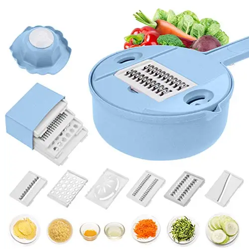 blue 12-piece set Мандолиновая овощерезка, измельчитель, овощерезка, терка, круглая, кухонная, многофункциональная терка, фруктовая Овощечистка, промывка, протекающая раковина - Цвет: blue 12-piece set