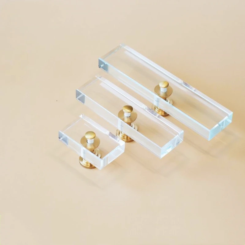 LCH  Top Quality K9 Crystal Glass Square Transparent Cabine Handle Solid Brass Modern Style Clear Door Knob Pull