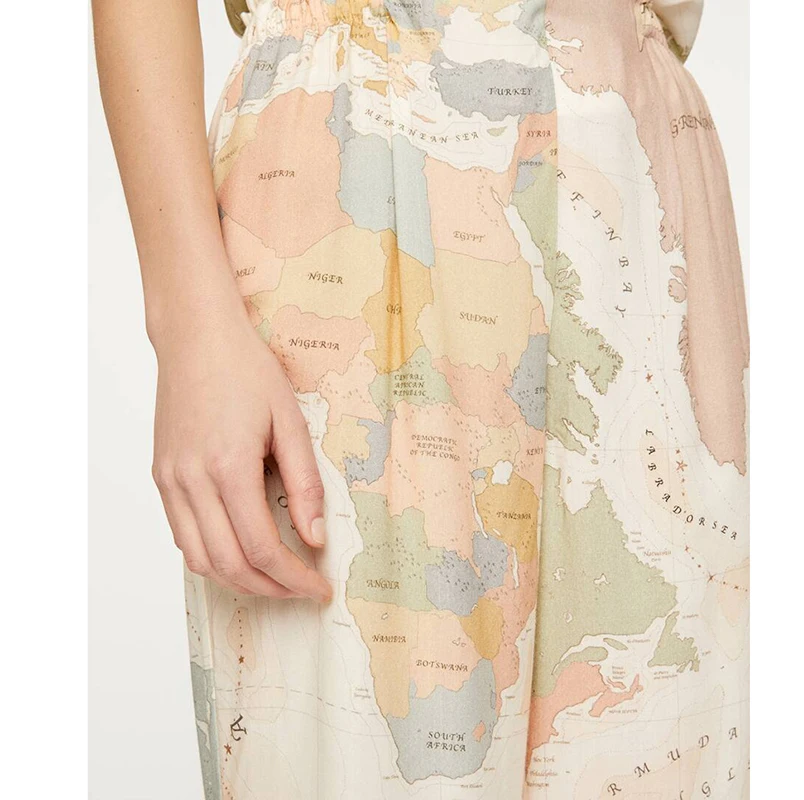 Женская Повседневная Пижама с принтом карты свободная рубашка коротким рукавом