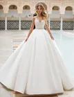 Свадебное платье с глубоким V-образным вырезом, Приталенное кружевное плотное платье невесты с открытой спиной и глубоким V-образным вырезом