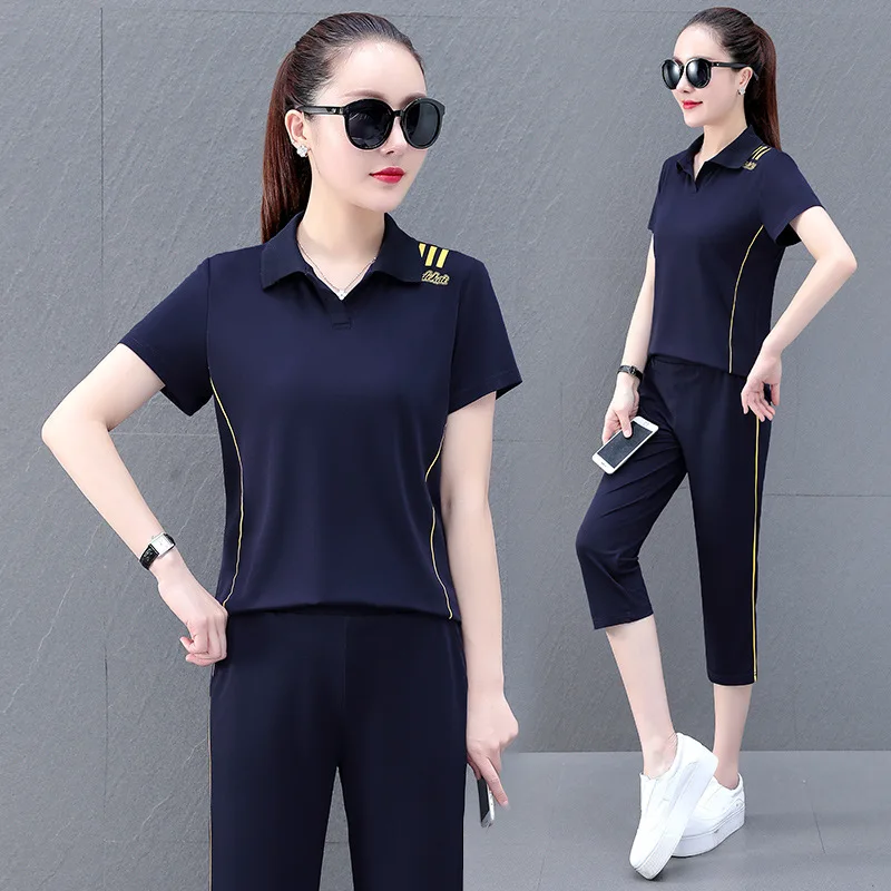 

Middle aged and elderly cotton sports suit women's 2021 new Korean loose mom short sleeve leisure two piece suit