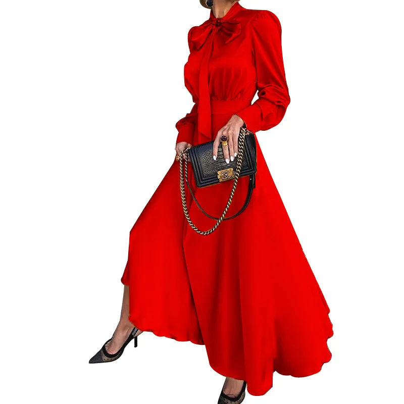 

All-match long-sleeved temperament dress pure color long skirt elegant autumn wear women's wear 2020 women's white tight-fitting