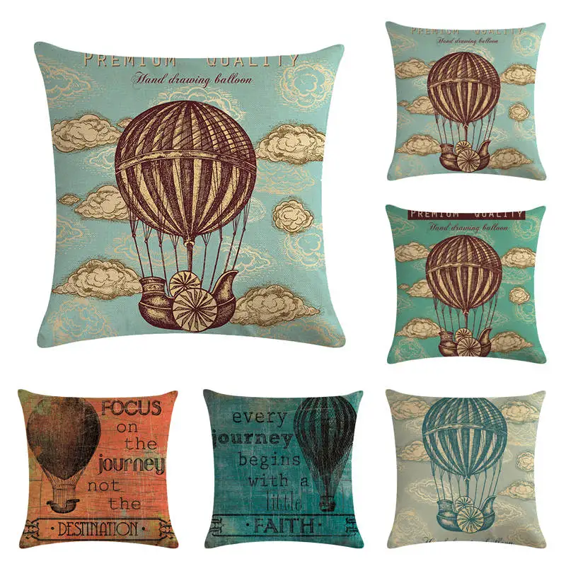 Винтажная наволочка для подушки с воздушным шаром хлопковая льняная 45x45 см