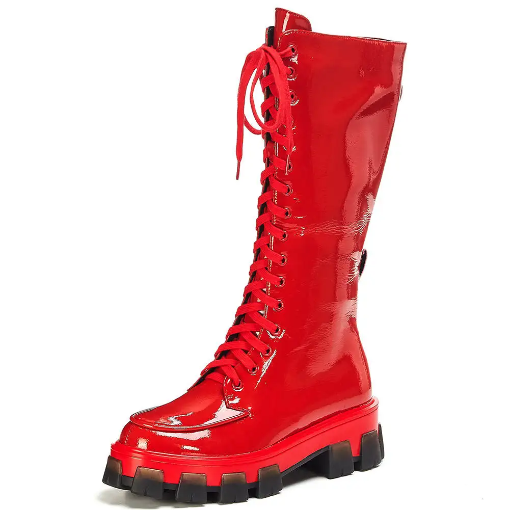 red no fur DORATASIA/Новинка; большие размеры 34-41; Брендовая женская обувь из натуральной кожи на не сужающемся книзу массивном каблуке и молнии; Женские Повседневные Вечерние ботинки до середины икры из органической кожи - Цвет: red no fur