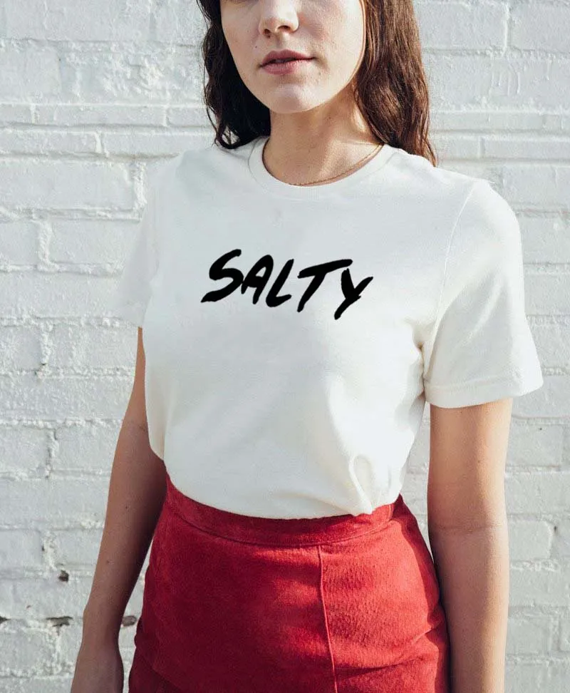 

Salty Printed Tee Shirt Femme O-neck Short Sleeve Cotton Tshirt Women Black White Summer Casual Loose T Shirts for Women Tops