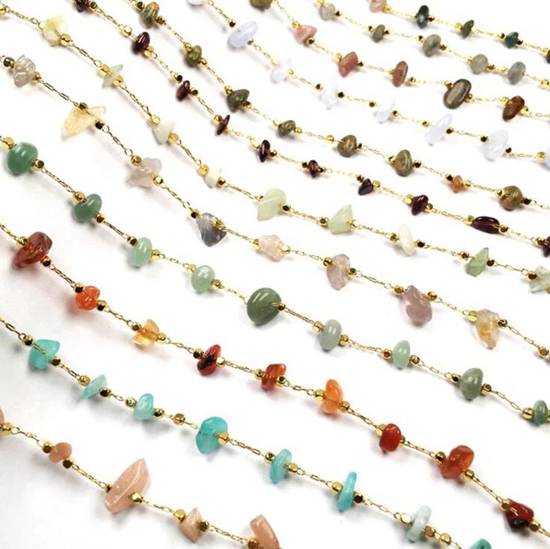 

1 meter/group 4-8mm Semi-precious Natural stone gravel handmade copper chain, DIY jewelry material accessories chain