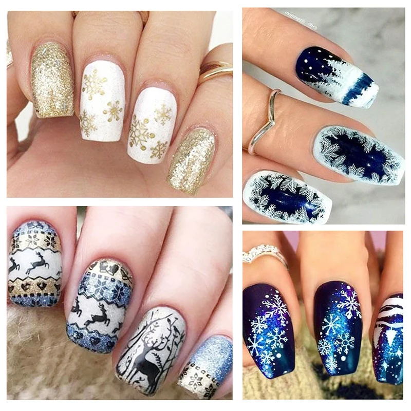 Новогодний узор для ногтей снежное Лось Рождественская елка пластина с