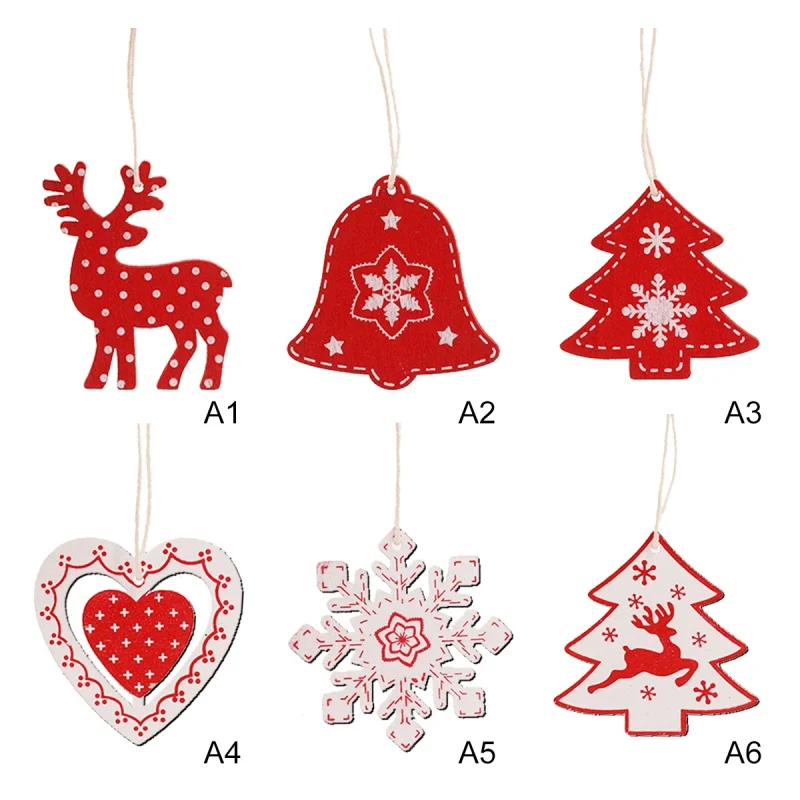 10 шт расписные деревянные рождественские Висячие Подвески украшения с веревками