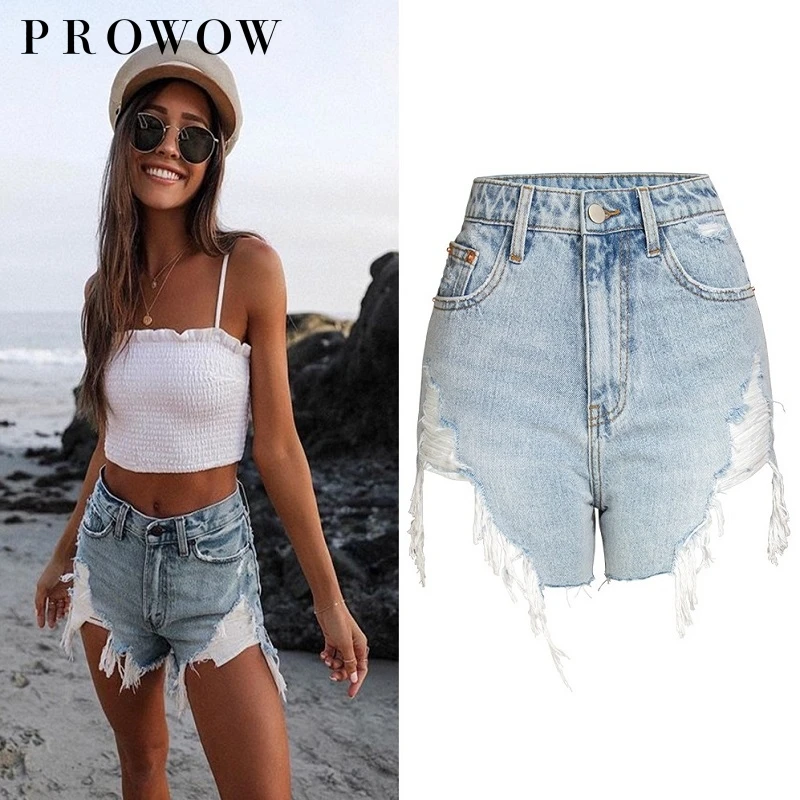 

Tall Waist Show Thin Torn Irregular Burrs Denim Shorts Dress In Summer Denim Shorts With Light Denim And Burr 2021 New Fashion