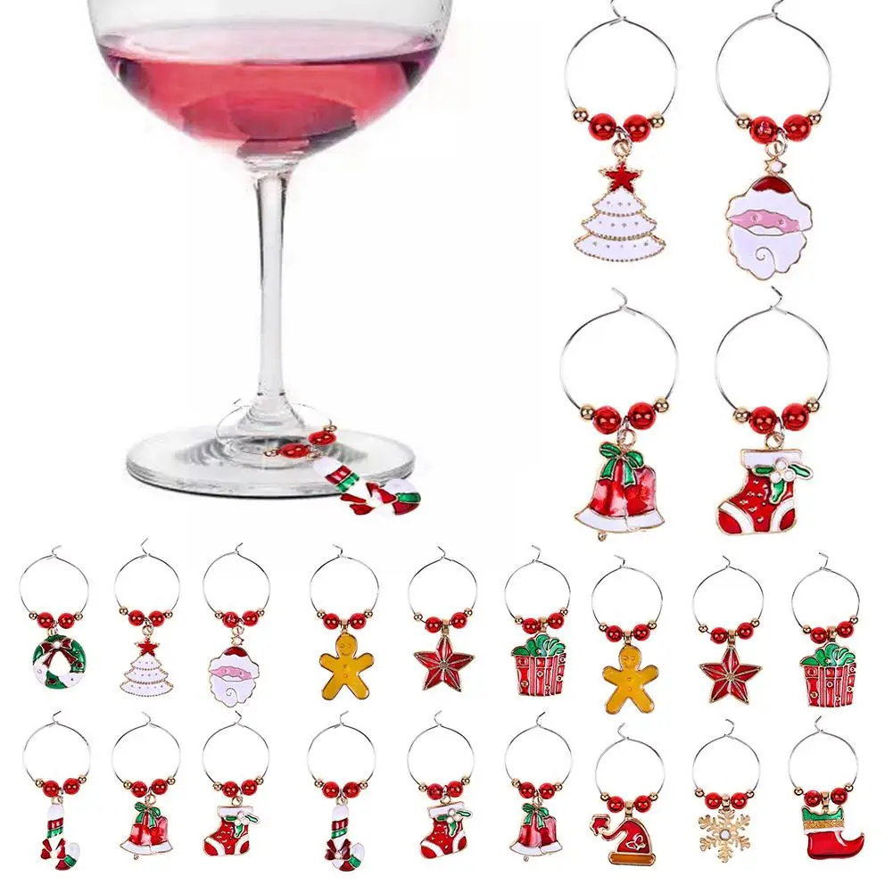 6 шт металлическая Снежинка олень кулон бокал Кубок кольцо Рождественский