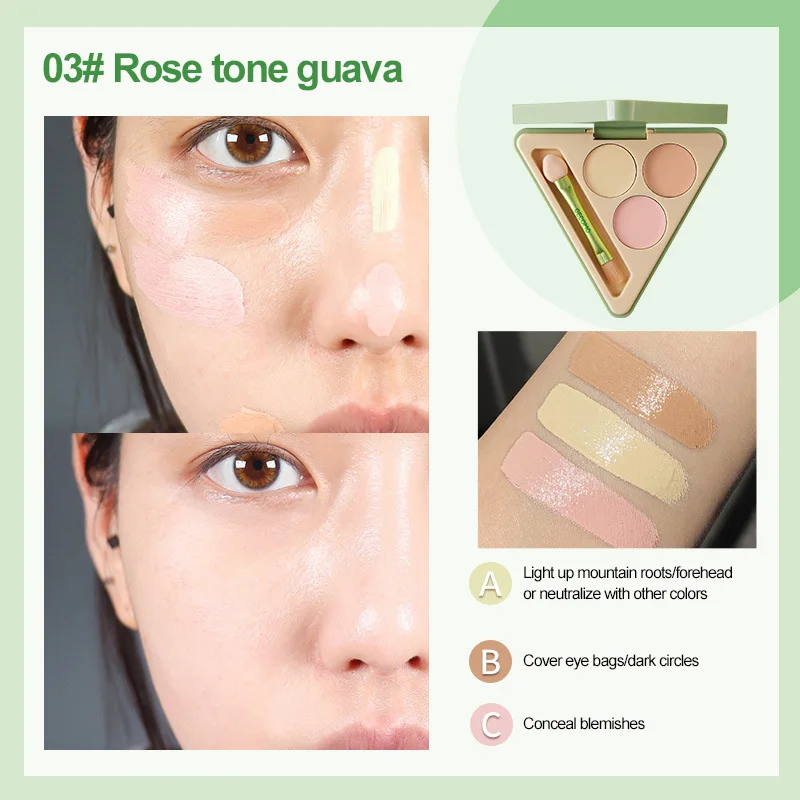 

3 Colors Triangle Concealer Palette Dark Circles Acne Cover Moisturizing Facial Concealer Cream For All Skin Maquillaje TSLM1