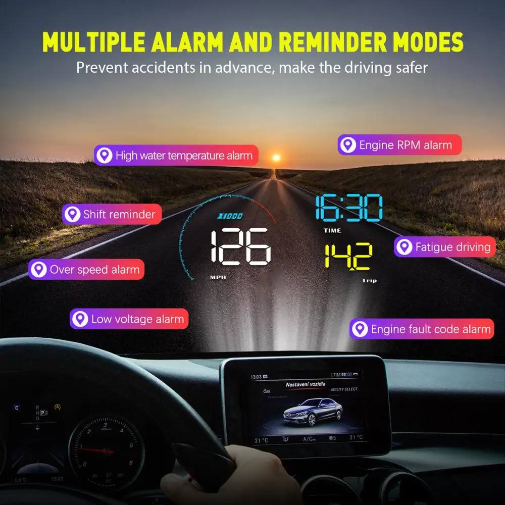 AOSHIKE 5 дюймовый автомобильный дисплей HUD интерфейс OBDII система Предупреждение о