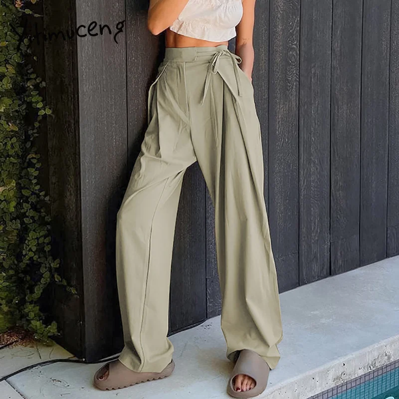 Зеленые повседневные брюки Yitimuceng для женщин офисные женские свободные хаки