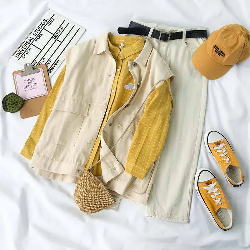 Женский костюм-двойка в стиле Харадзюку осень 2020 новая Корейская версия жилет