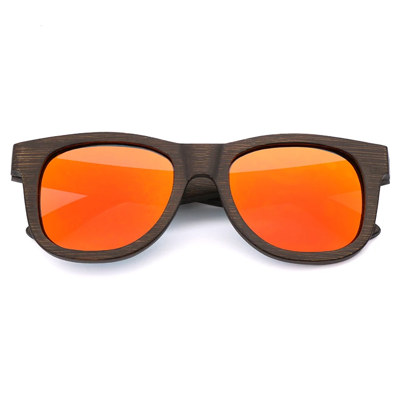 YB001-07 Orange Винтажные деревянные солнцезащитные очки из бамбука коричневого цвета, деревянные солнцезащитные очки, мужские Поляризованные женские солнцезащитные очки, квадратные солнцезащитные очки oculos de sol feminino - Цвет линз: YB001-07 Orange