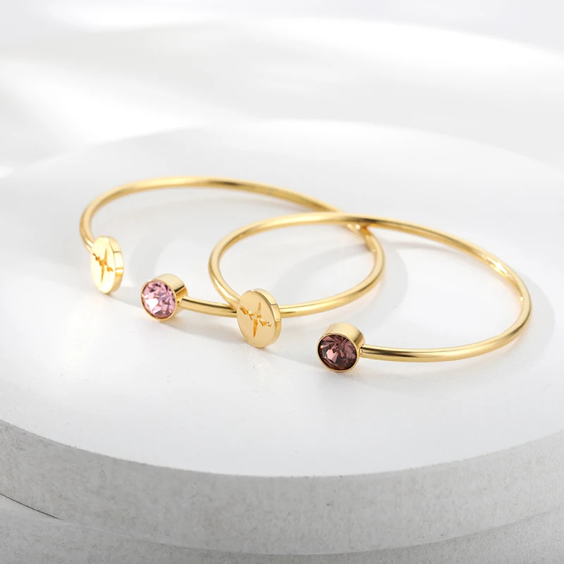 Birthstone Heartbeat Cardiogram Bracelets For Women Bangle Stainless Steel Adjustable Bracelet for Couple Birthday Jewelry Gifts | Украшения