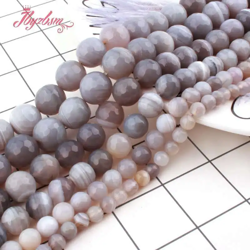 Натуральный мех серый полосатые Агаты Круглые граненые бусы с отверстием 6/8/10/12